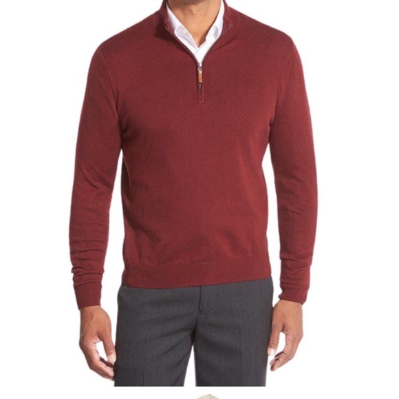 John W Nordstrom 100% Cashmere Zipper Mock Neck Red Sweater Men’s L - Picture 1 of 3